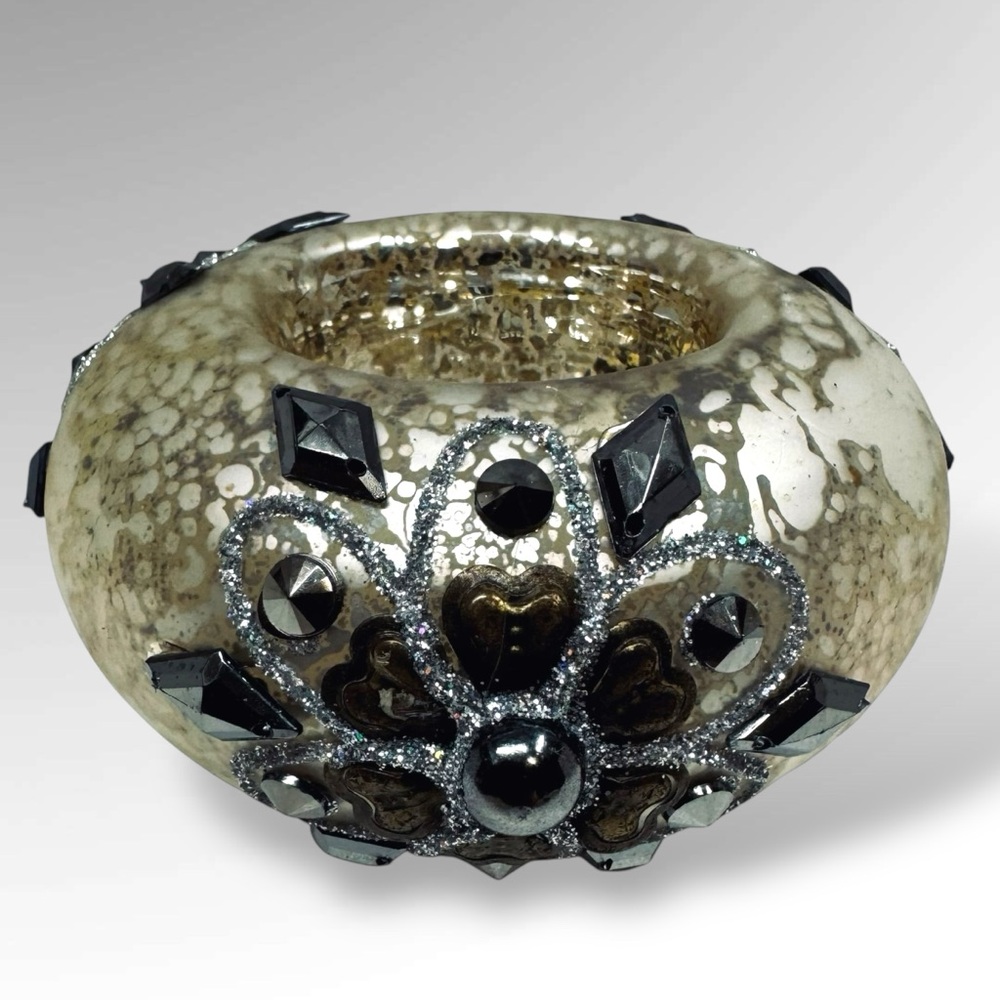 Mercury Hand Blown Glass Tea Light Candle Holder Beads Embellishment